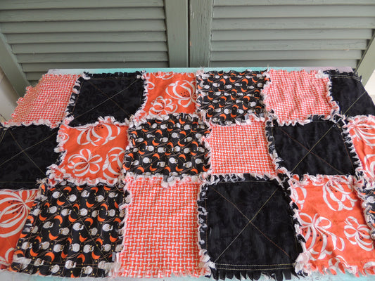 Halloween Rag quilt table runner Holiday decor
